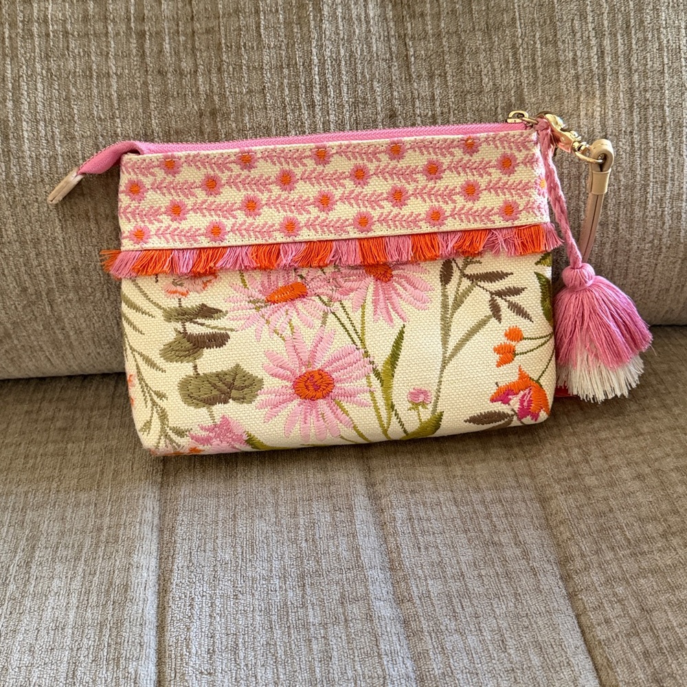 Spartina 449 Marci wristlet embroidered woven blend of cotton &jute leather trim - Picture 4 of 10